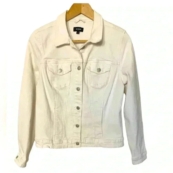 R Jeans Bright White Jean Jacket, Trucker Style, Thick w a bit of stretch - Picture 1 of 6